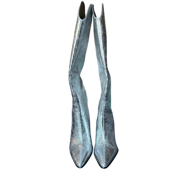 NWOB Steve Madden Croft Silver Metallic Pointed Toe Knee High Boots Women’s 6M - Picture 7 of 9